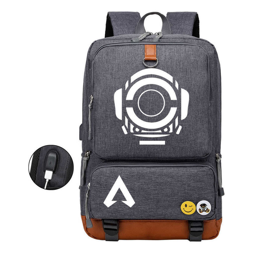 Apex Hero Print Usb Student Backpack For Leisure Travel Backpack