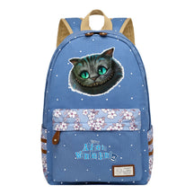 Anime Cartoon Cheshire Cat Print Youth Student Backpack With Floral Casual Backpack