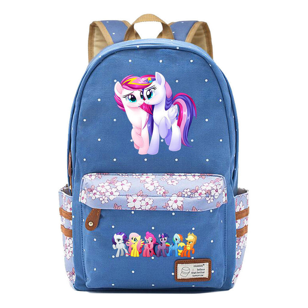 Pony Rainbow Unicorn Student School Bag Fragmented Canvas Girl Backpack