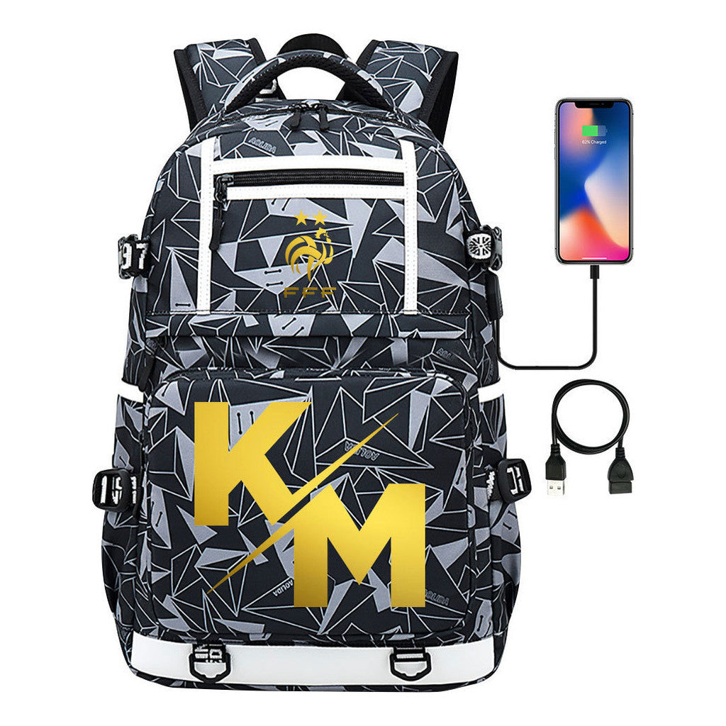 Golden Football Star Mbappe Usb Youth Student Backpack Backpack Leisure Travel Backpack