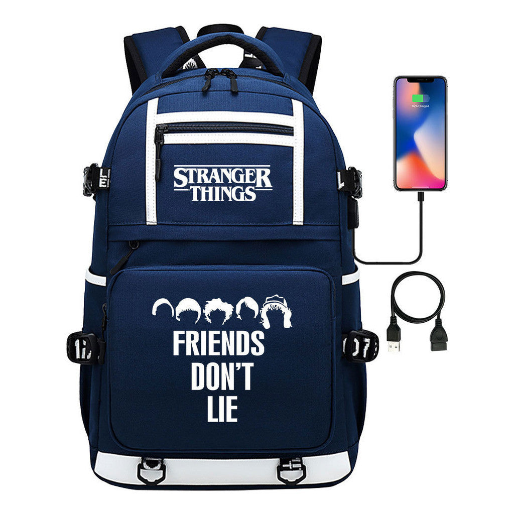 Strange Story Printed Usb Youth Student Backpack For Men And Women's Leisure Travel Backpack