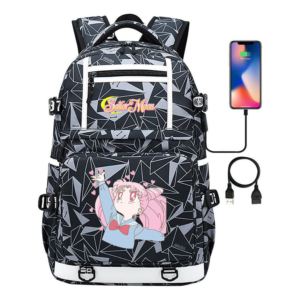 Anime Beauty Girl Warrior Usb Youth Student School Bag Men's And Women's Backpack Leisure Travel Backpack