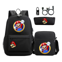 Super Mario Usb Password Lock Youth Student Backpack 3-piece Set For Men And Women Backpacks