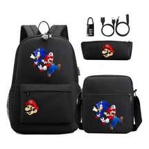 Super Mario Usb Password Lock Youth Student Backpack 3-piece Set For Men And Women Backpacks