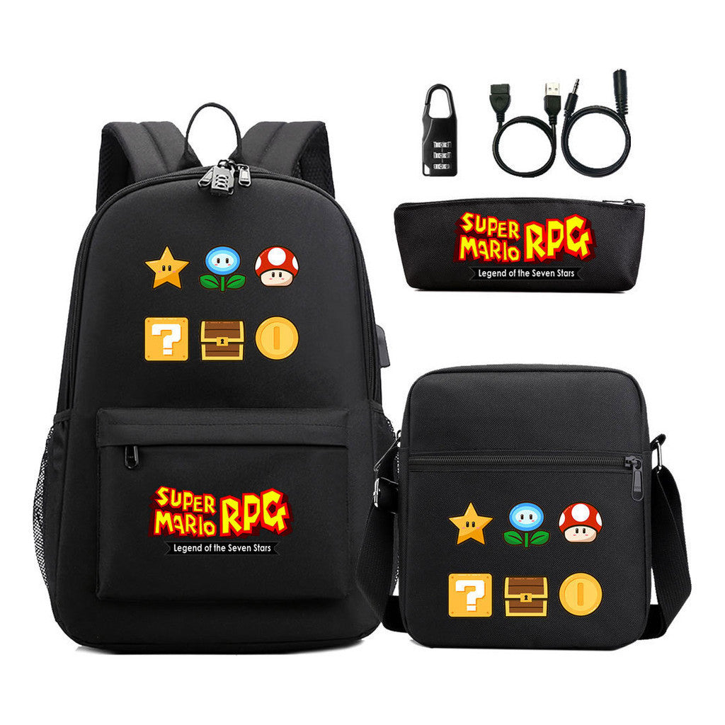 Usb Password Lock Youth Student Backpack Three Piece Set For Men And Women Backpacks