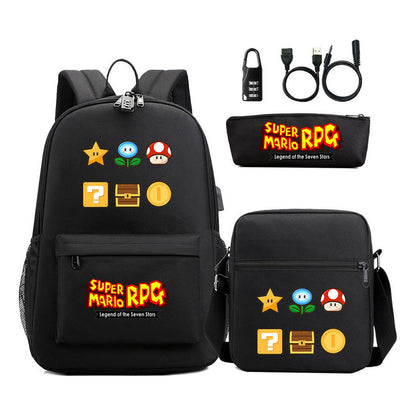 Usb Password Lock Youth Student Backpack Three Piece Set For Men And Women Backpacks