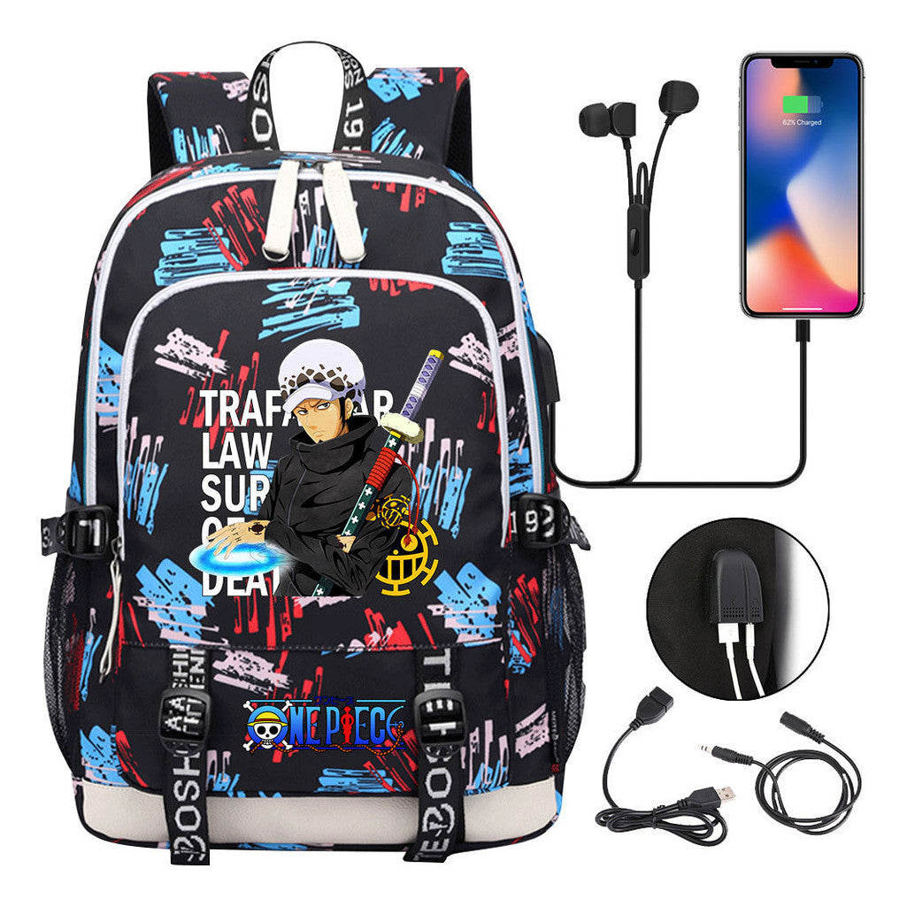Pirate King Print Youth Student Backpack Usb Casual Backpack