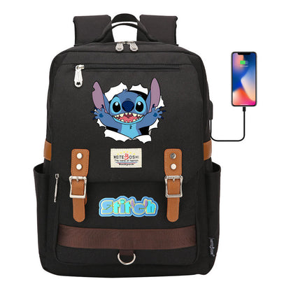 Anime Star Baby Stitch Printed Youth Student School Bag Casual Magnetic Buckle Backpack