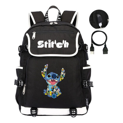 Anime Star Baby Stitch Printed Usb Youth Student Backpack For Leisure Travel Backpack