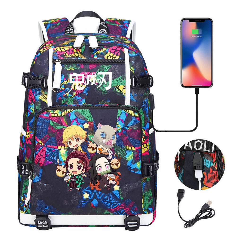 Cartoon Printed Usb Large Capacity Student Backpack For Leisure Travel Backpack