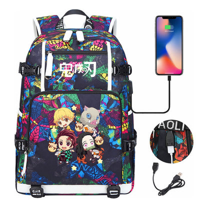 Cartoon Printed Usb Large Capacity Student Backpack For Leisure Travel Backpack