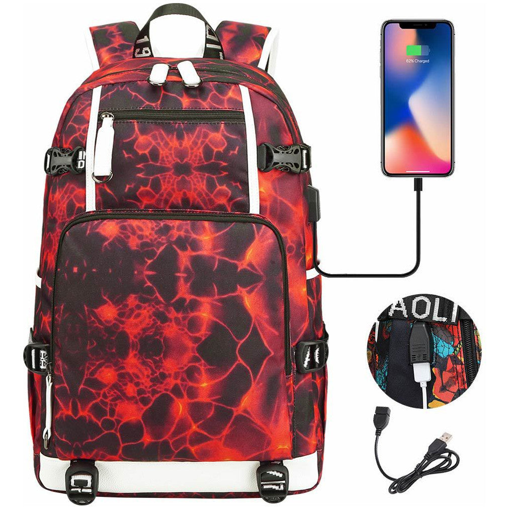 Printed Usb Youth Student School Bag Leisure Large Capacity Travel Backpack