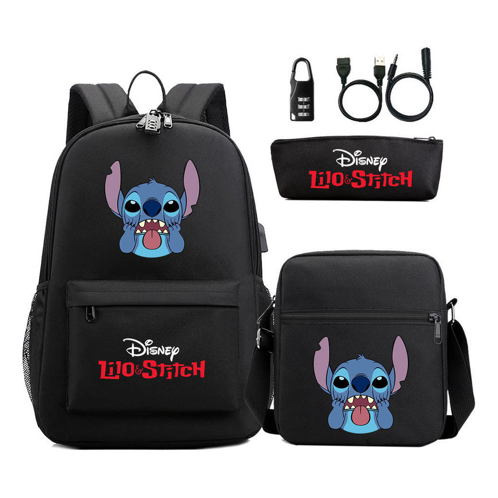 Interstellar Baby Stitch Usb Password Lock Youth Student Backpack 3-piece Set For Men And Women Backpacks