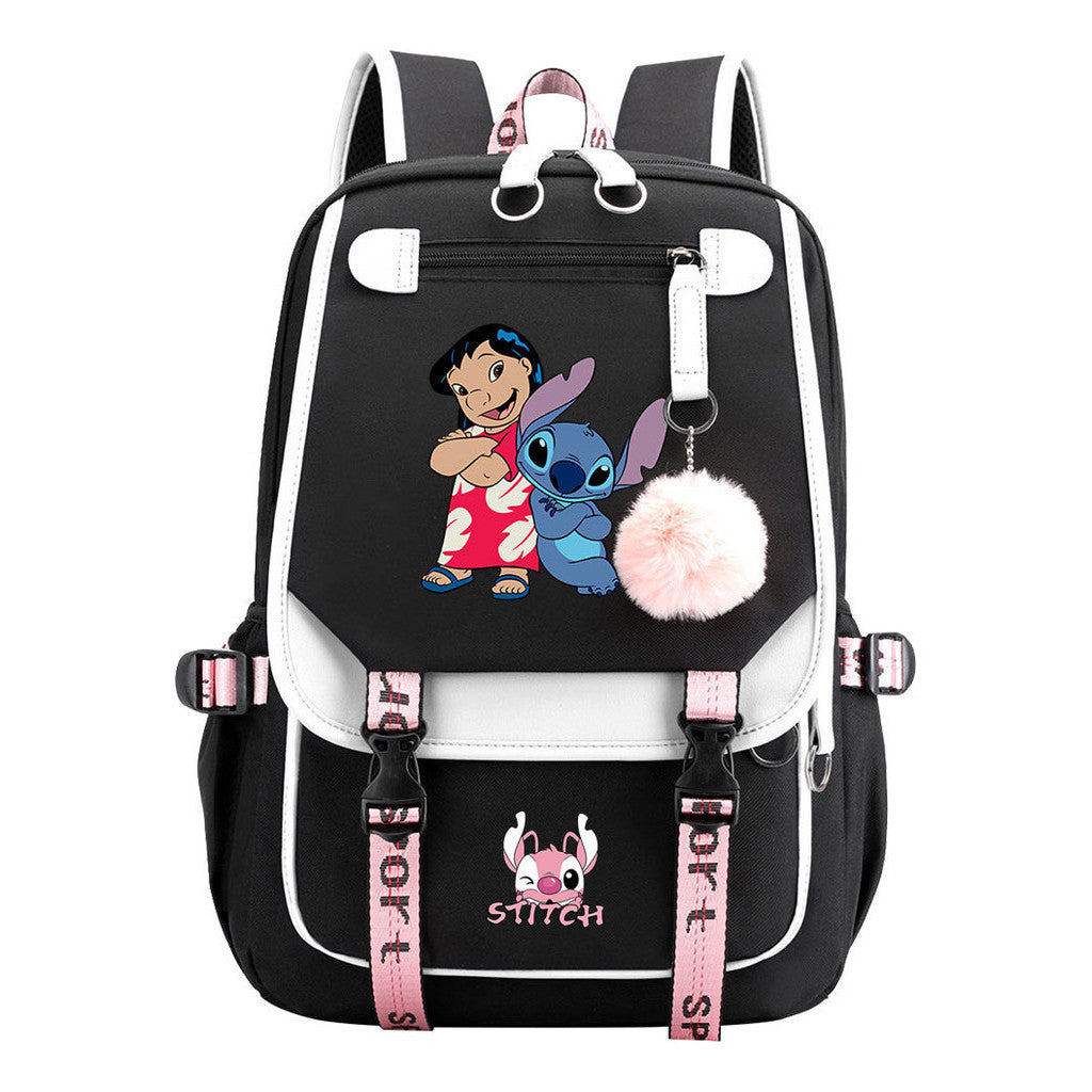 Interstellar Baby Stitch Usb Youth School Bag Casual Ribbon Flip Backpack