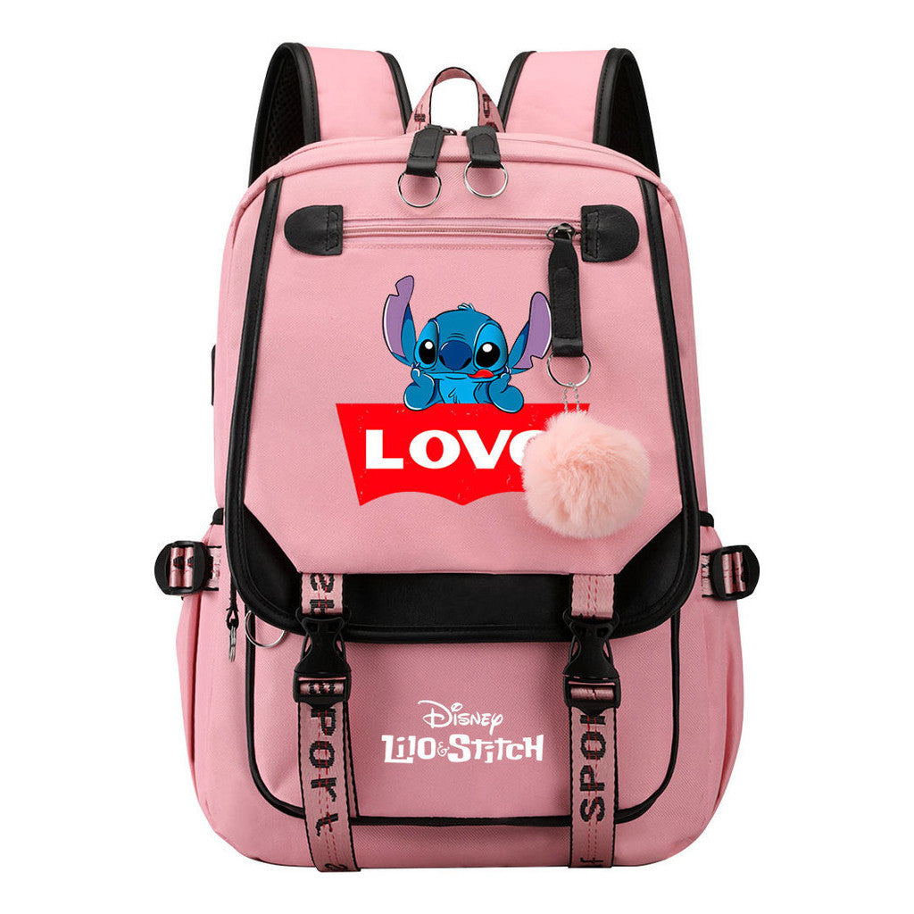 Interstellar Baby Stitch Usb Backpack For Boys And Girls Casual Woven Strap Flip Backpack