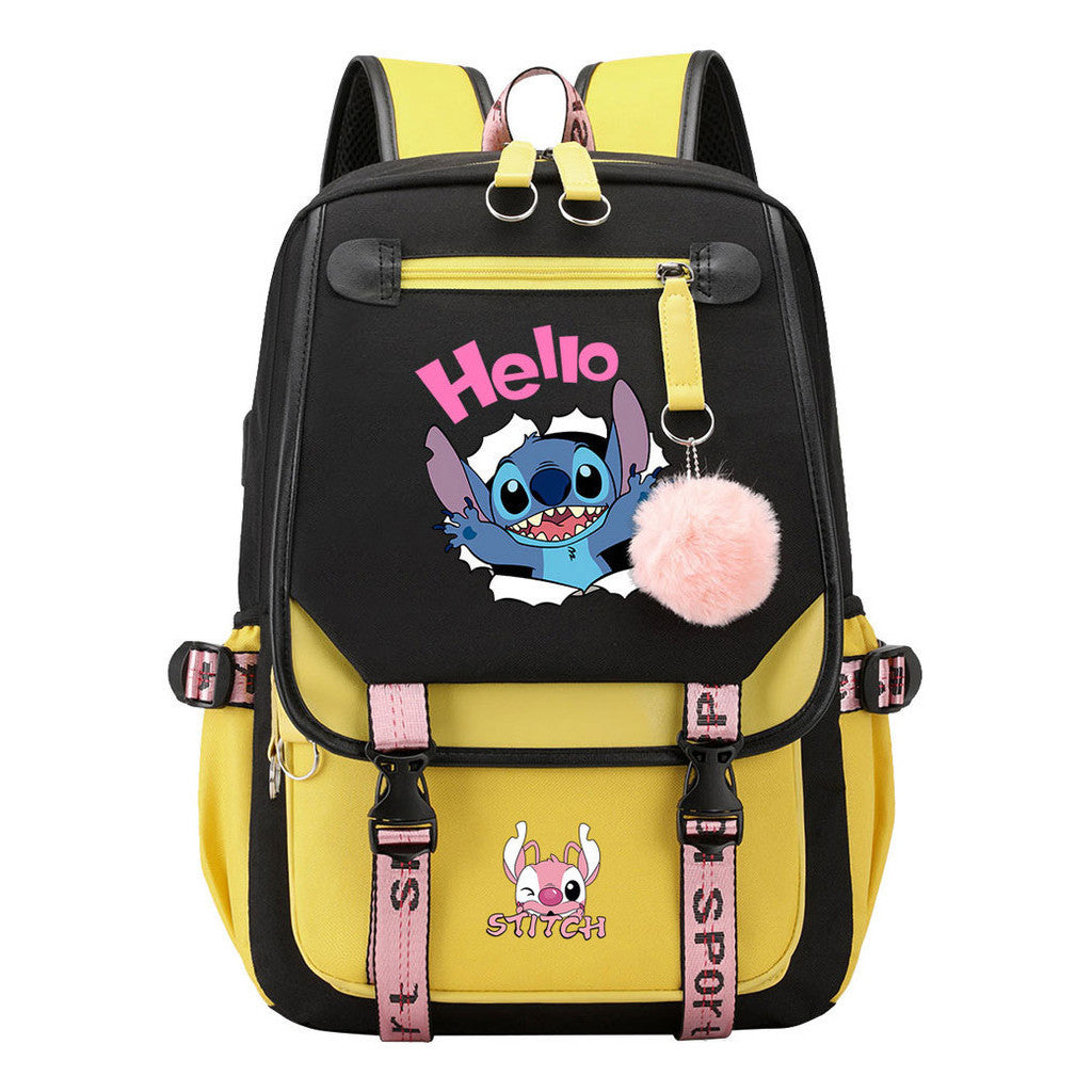 Interstellar Baby Stitch Usb Backpack For Men And Women, Casual Woven Strap Flip Back Backpack