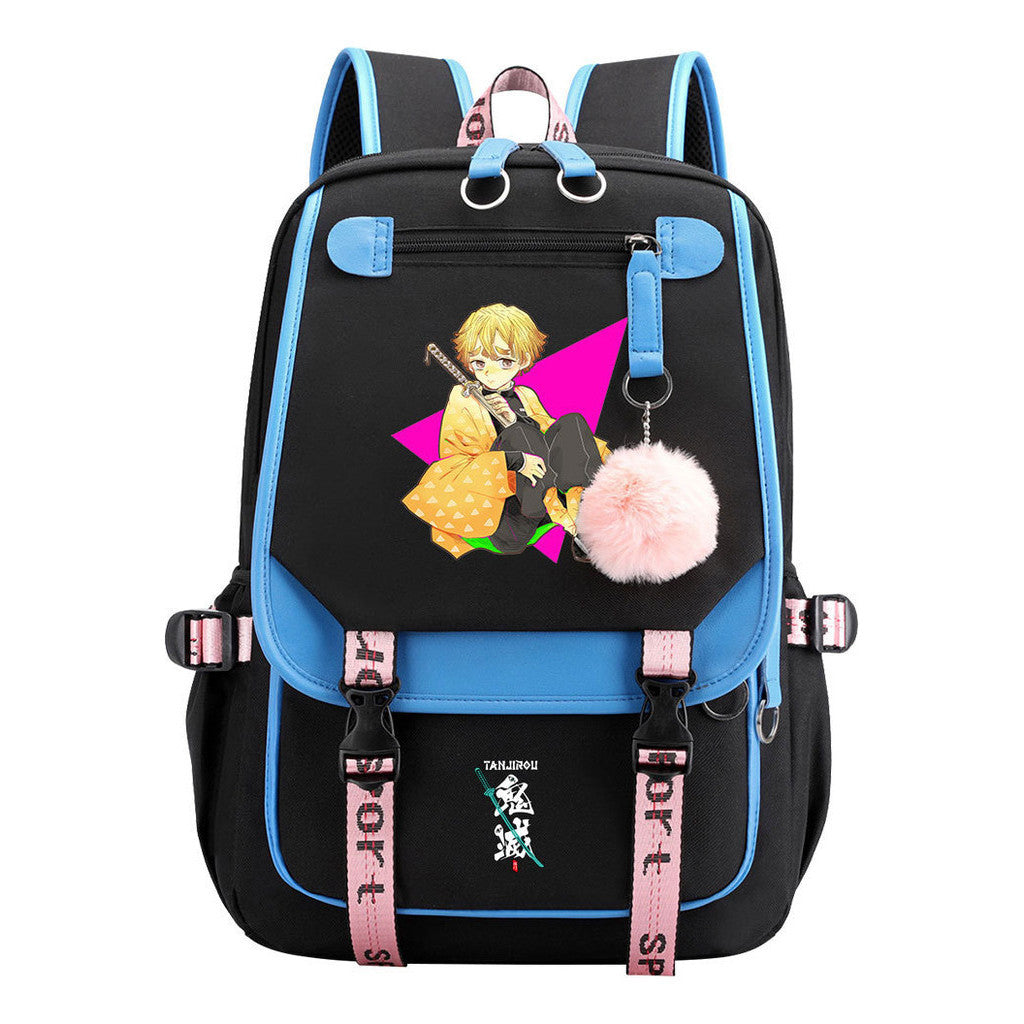 Cartoon Fashion Usb Youth School Bag For Boys And Girls Casual Ribbon Flip Backpack