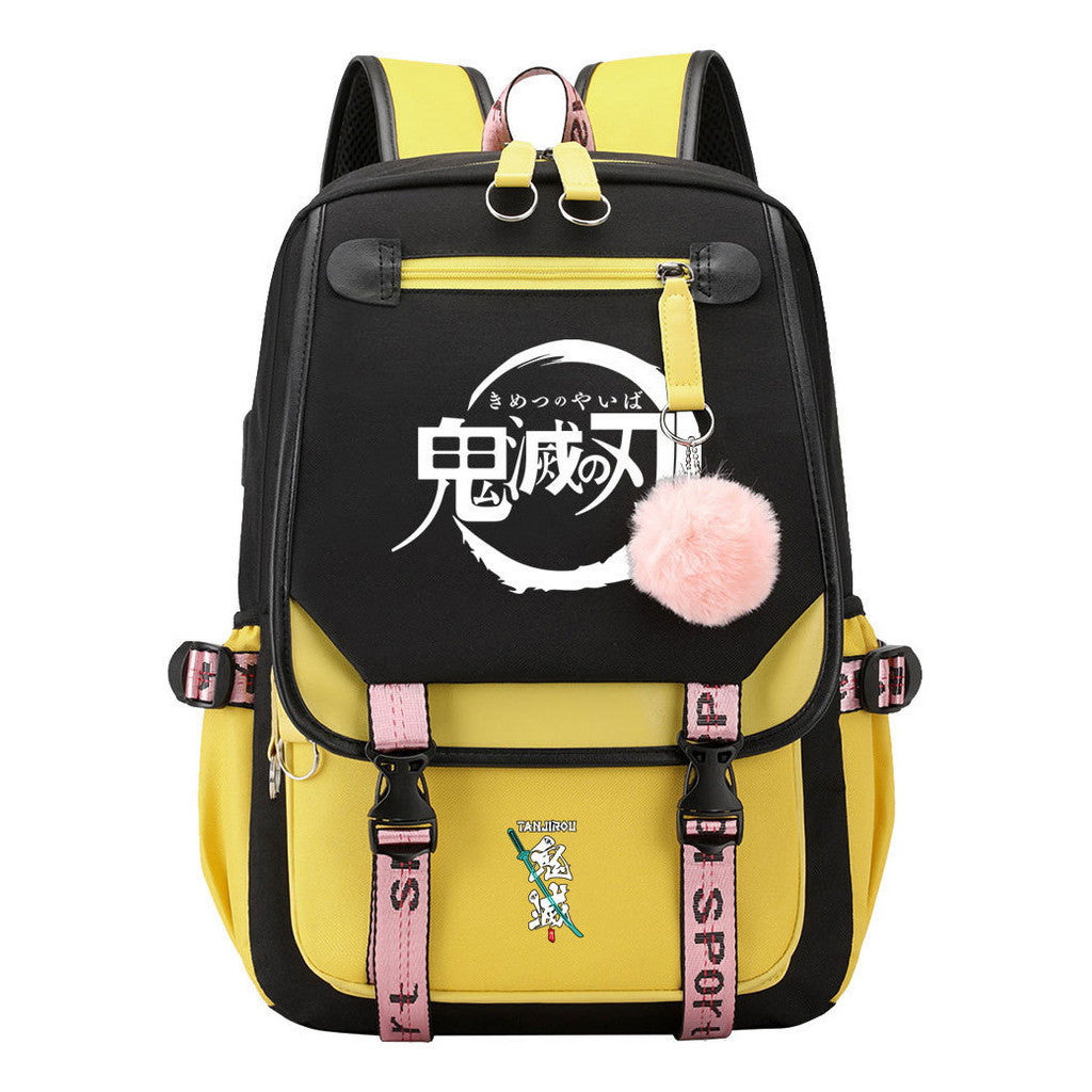 Cartoon Fashion Usb Youth Middle School Backpack For Boys And Girls Casual Woven Strap Flip Back Backpack