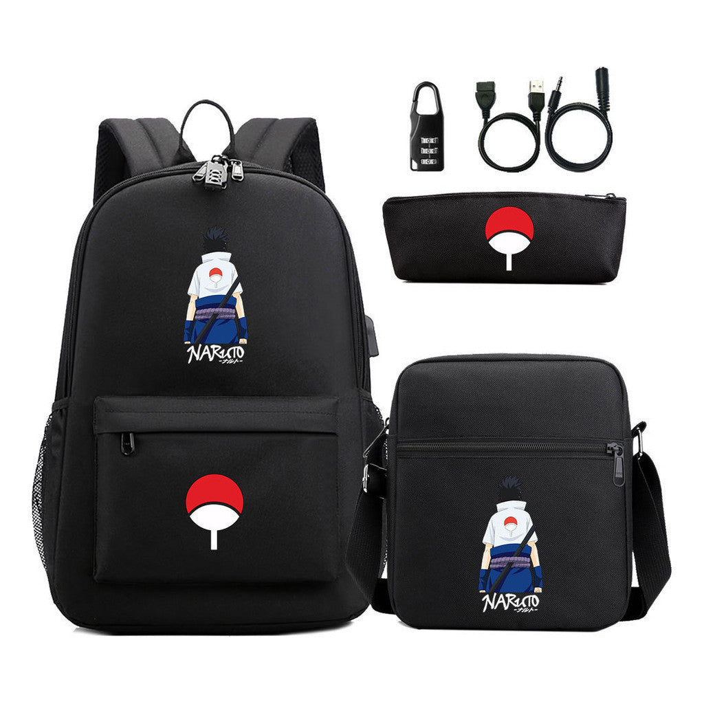 Naruto Usb Password Lock Year Student School Bag Three Piece Set Backpack Set
