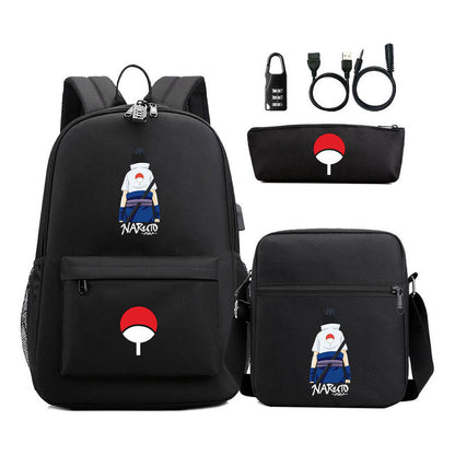 Naruto Usb Password Lock Year Student School Bag Three Piece Set Backpack Set
