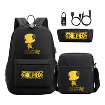 Golden Pirate King Usb Password Lock Youth Student Backpack Set Of Three Pieces, Men's And Women's Backpack Set