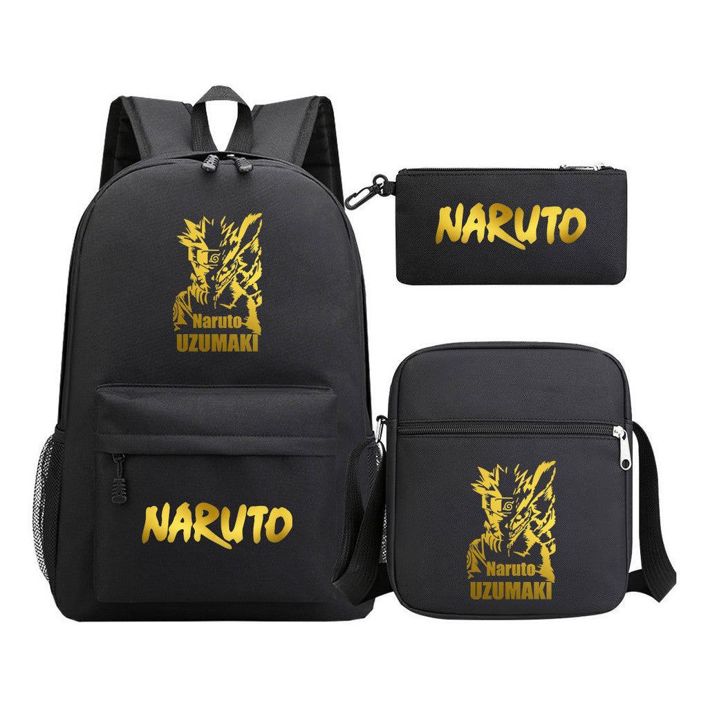 Golden Anime Naruto Starry Sky Youth Student School Bag Three Piece Set For Boys And Girls Backpack Set