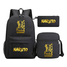 Golden Anime Naruto Starry Sky Youth Student School Bag Three Piece Set For Boys And Girls Backpack Set