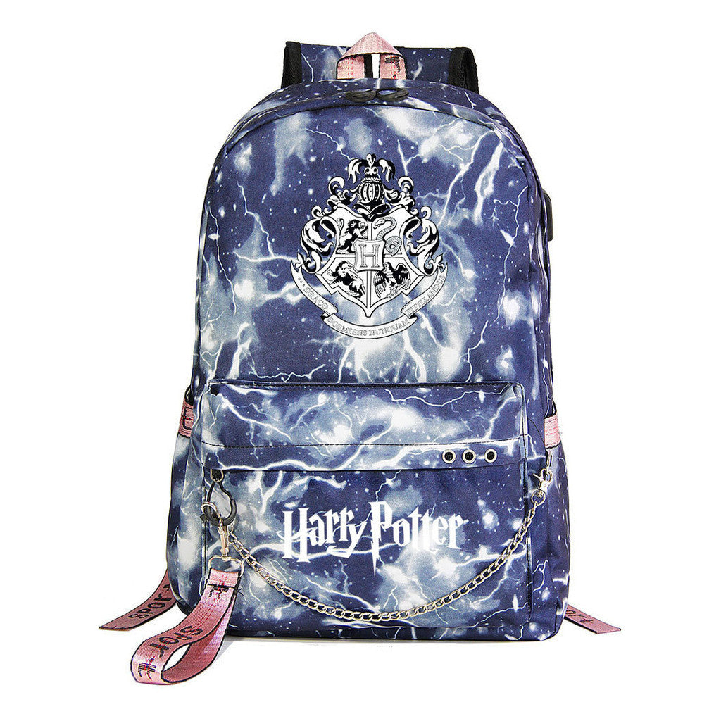 School Of Witchcraft And Wizardry Badge Usb Youth Student Backpack For Men And Women's Leisure Travel Backpack