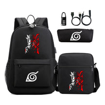Fashionable Naruto Usb Password Lock Youth Student School Bag Three Piece Backpack Set