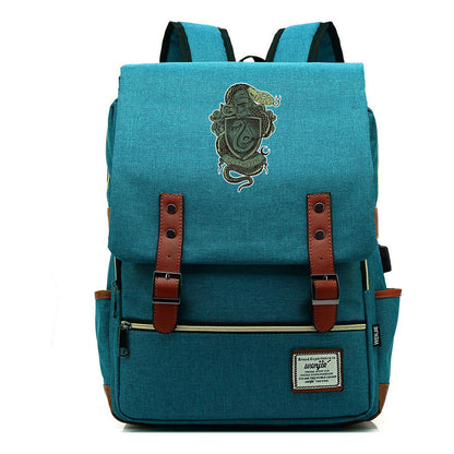 School Of Witchcraft And Wizardry Youth Student Backpack Usb Leisure Belt Buckle Backpack