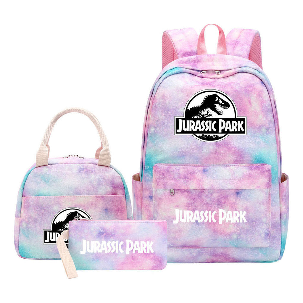 Jurassic Park Dinosaur Youth Student Girls School Bag Lunch Bag Three Piece Set Backpack Set