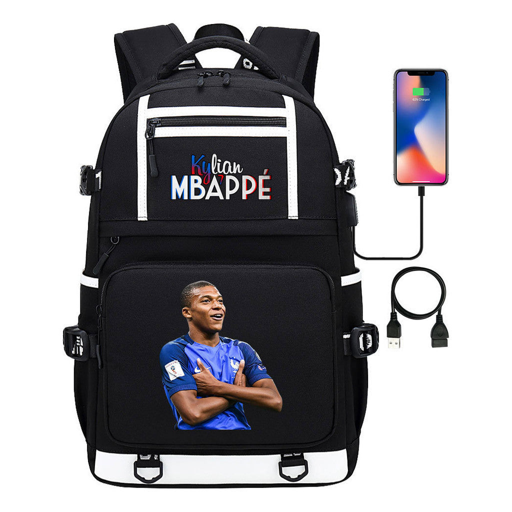 Football Star Mbappe Printed Usb Youth Student Backpack, Boy's And Girl's Backpack, Leisure Travel Backpack