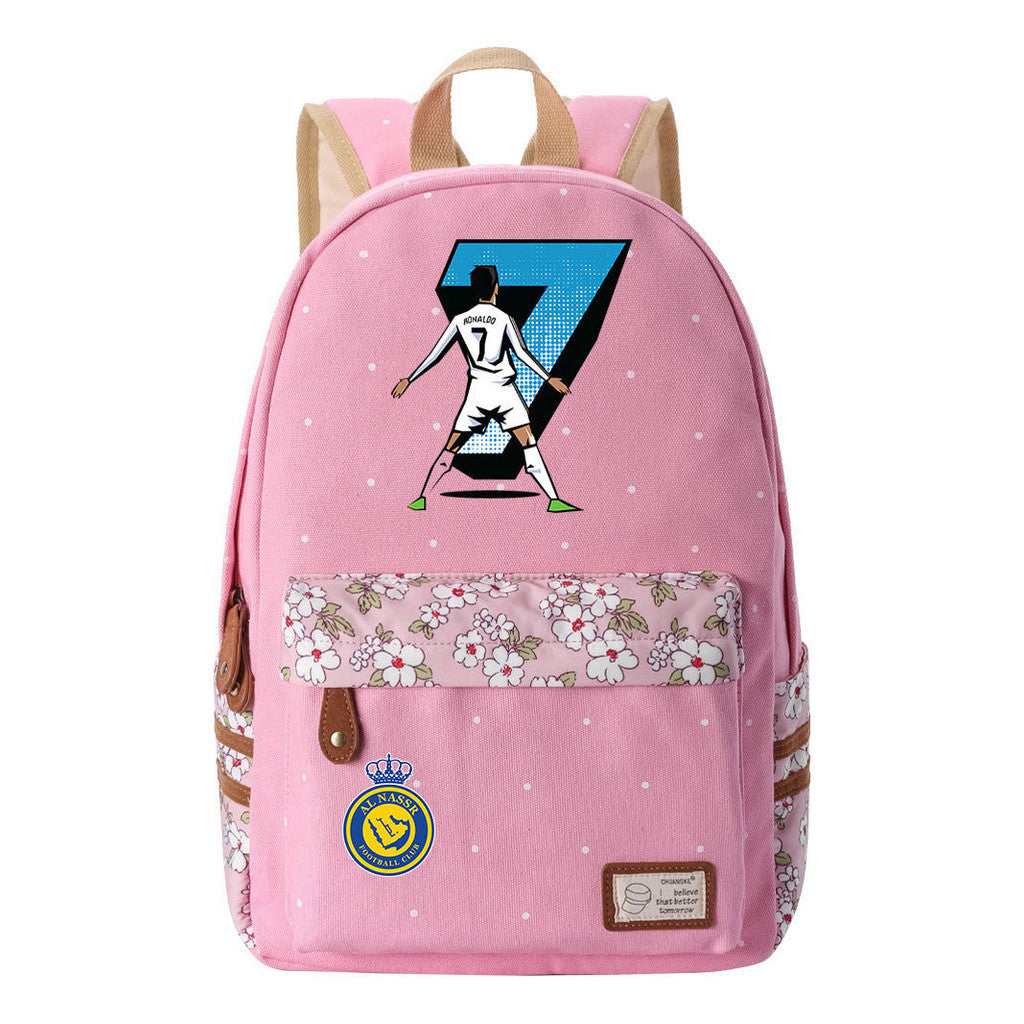 Football Star Cristiano Ronaldo Printed Youth Student Backpack With Floral Floral Design For Men And Women's Leisure Backpack