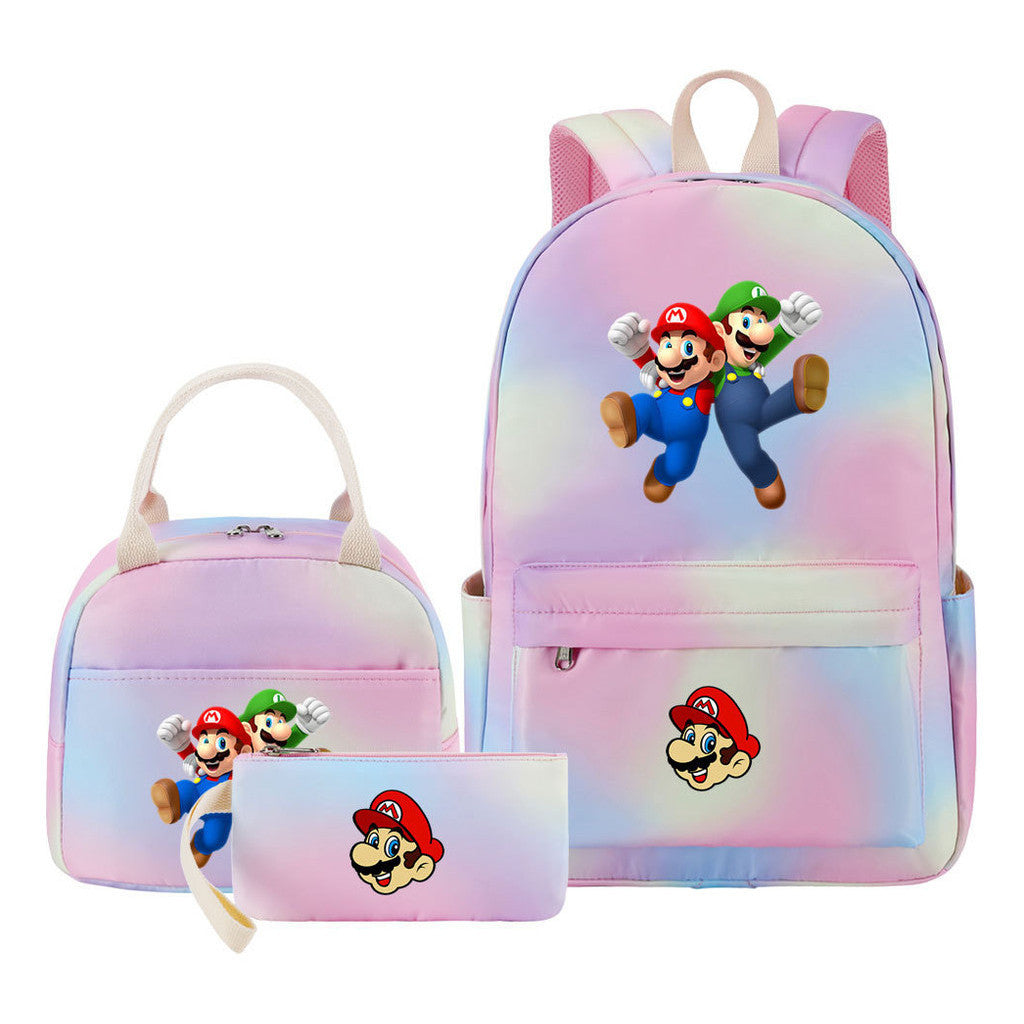 Super Mario Youth Student Girls School Bag Lunch Bag Three Piece Backpack Set