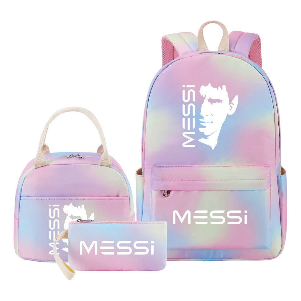 Sports Football Star Student Girl Backpack Lunch Bag Three Piece Set Backpack Set