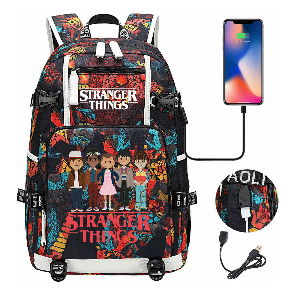 Strange Story Printed Usb Youth Student Backpack For Men And Women's Leisure Travel Backpack