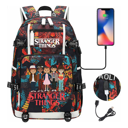Strange Story Printed Usb Youth Student Backpack For Men And Women's Leisure Travel Backpack