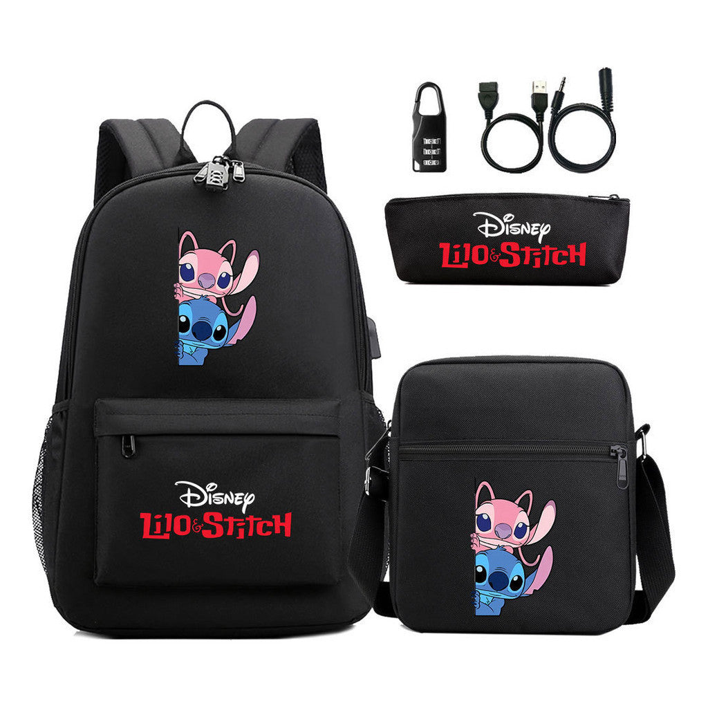 Interstellar Baby Stitch Usb Password Lock Youth Student Backpack 3-piece Set For Men And Women Backpacks