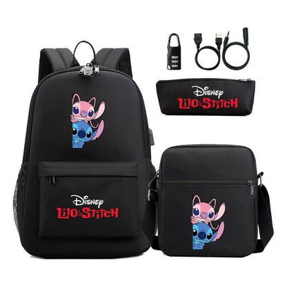Interstellar Baby Stitch Usb Password Lock Youth Student Backpack 3-piece Set For Men And Women Backpacks
