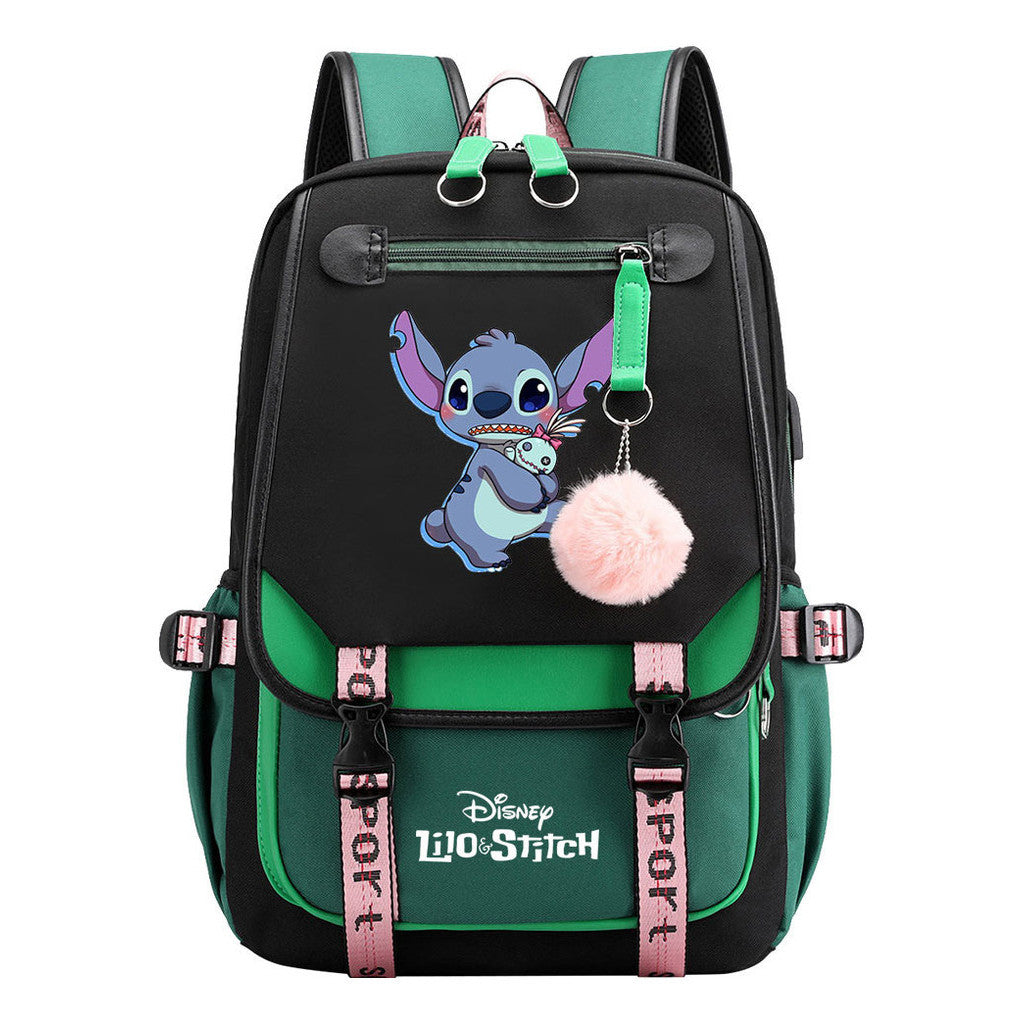 Interstellar Baby Stitch Usb Backpack For Boys And Girls Casual Woven Strap Flip Backpack