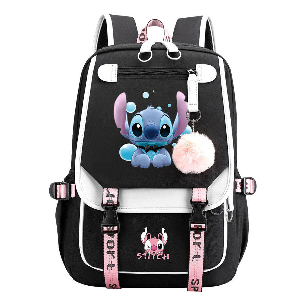 Interstellar Baby Stitch Usb Student Backpack For Boys And Girls, Casual Woven Strap Flip Back Backpack