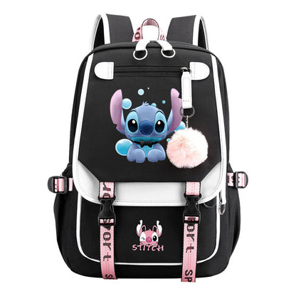 Interstellar Baby Stitch Usb Student Backpack For Boys And Girls, Casual Woven Strap Flip Back Backpack
