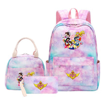 Anime Beauty Girl Warrior Student Girls School Bag Lunch Bag Three Piece Set Backpack Set