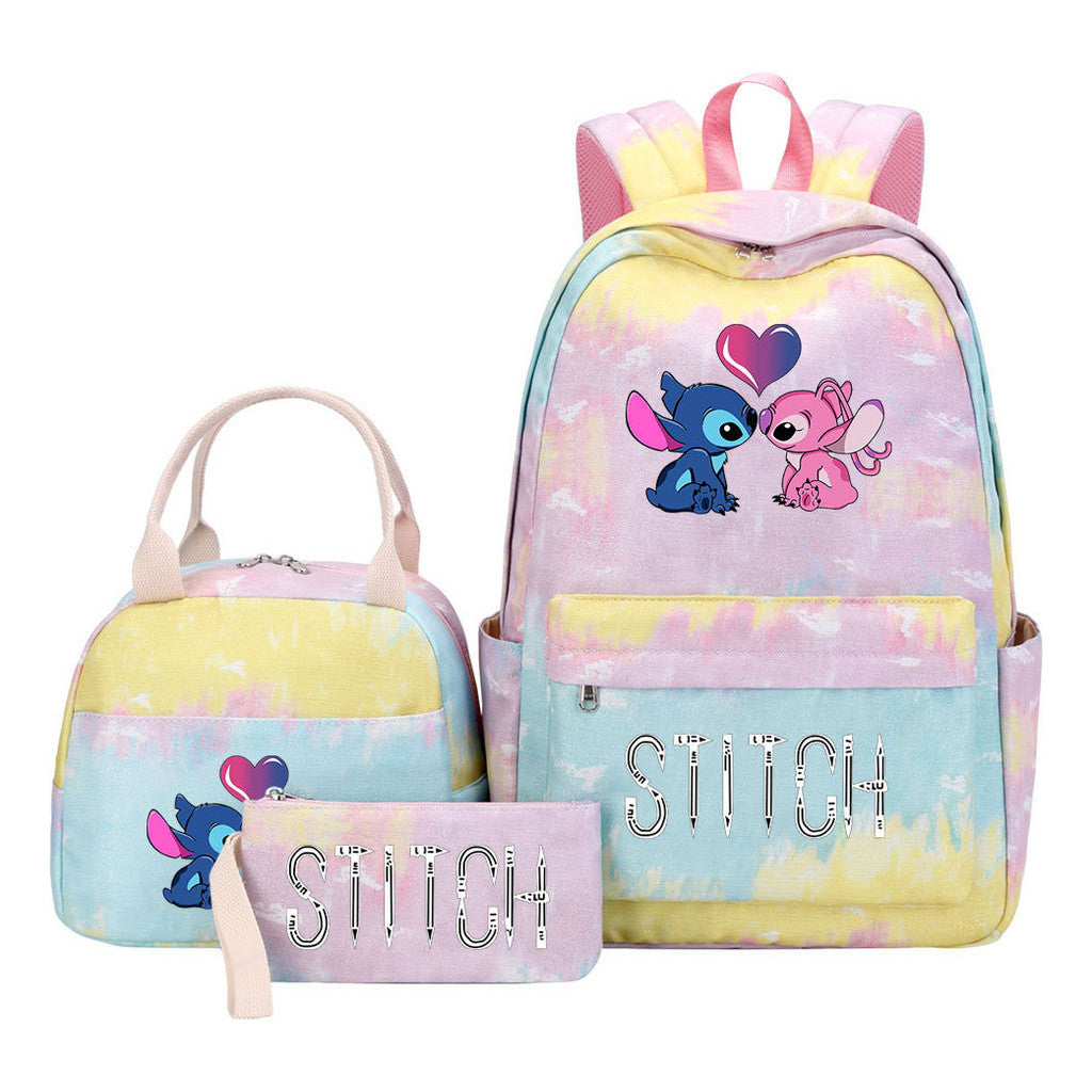 Interstellar Baby Stitch Student Girls School Bag Lunch Bag Three Piece Set Backpack Cover