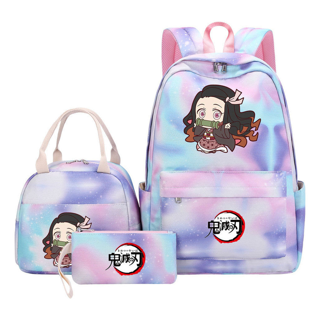 Cartoon Fashion Youth Student Girls School Bag Lunch Bag Three Piece Set Backpack