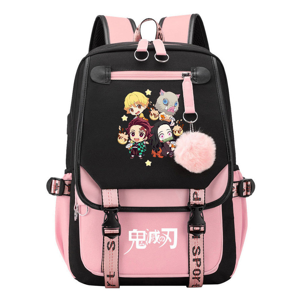 Cartoon Fashion Usb Youth School Bag For Boys And Girls Casual Ribbon Flip Backpack