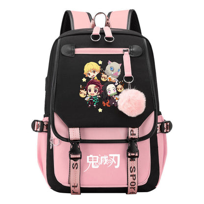 Cartoon Fashion Usb Youth School Bag For Boys And Girls Casual Ribbon Flip Backpack