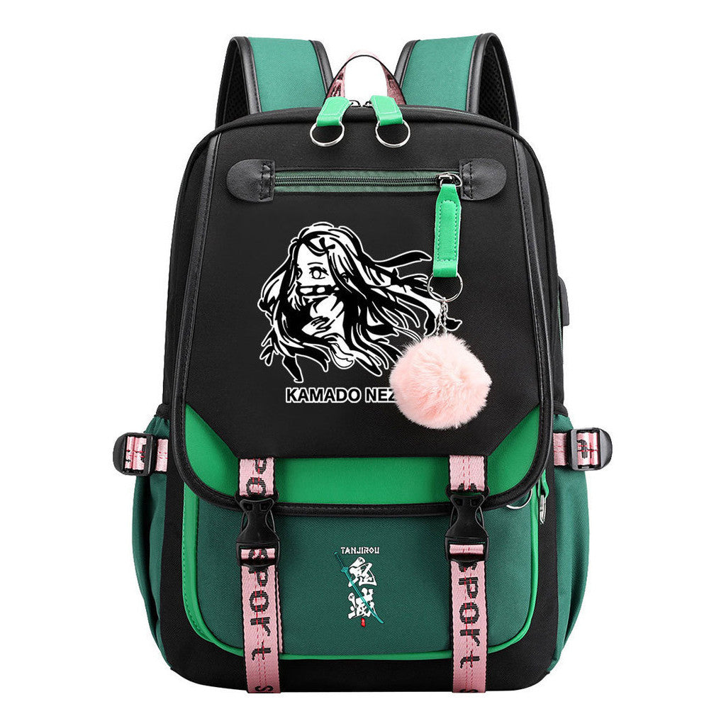 Cartoon Fashion Usb Student Backpack With Casual Woven Strap Flip Back Backpack