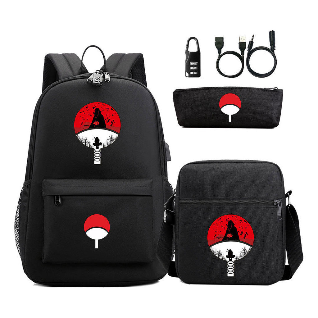 Naruto Usb Password Lock Year Student School Bag Three Piece Set Backpack Set