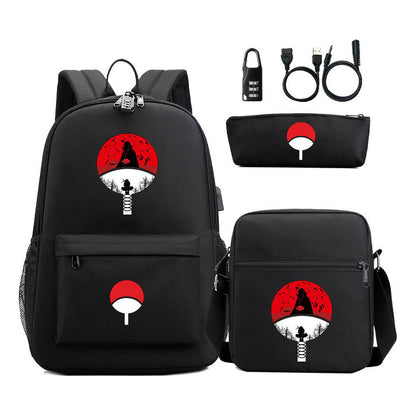 Naruto Usb Password Lock Year Student School Bag Three Piece Set Backpack Set